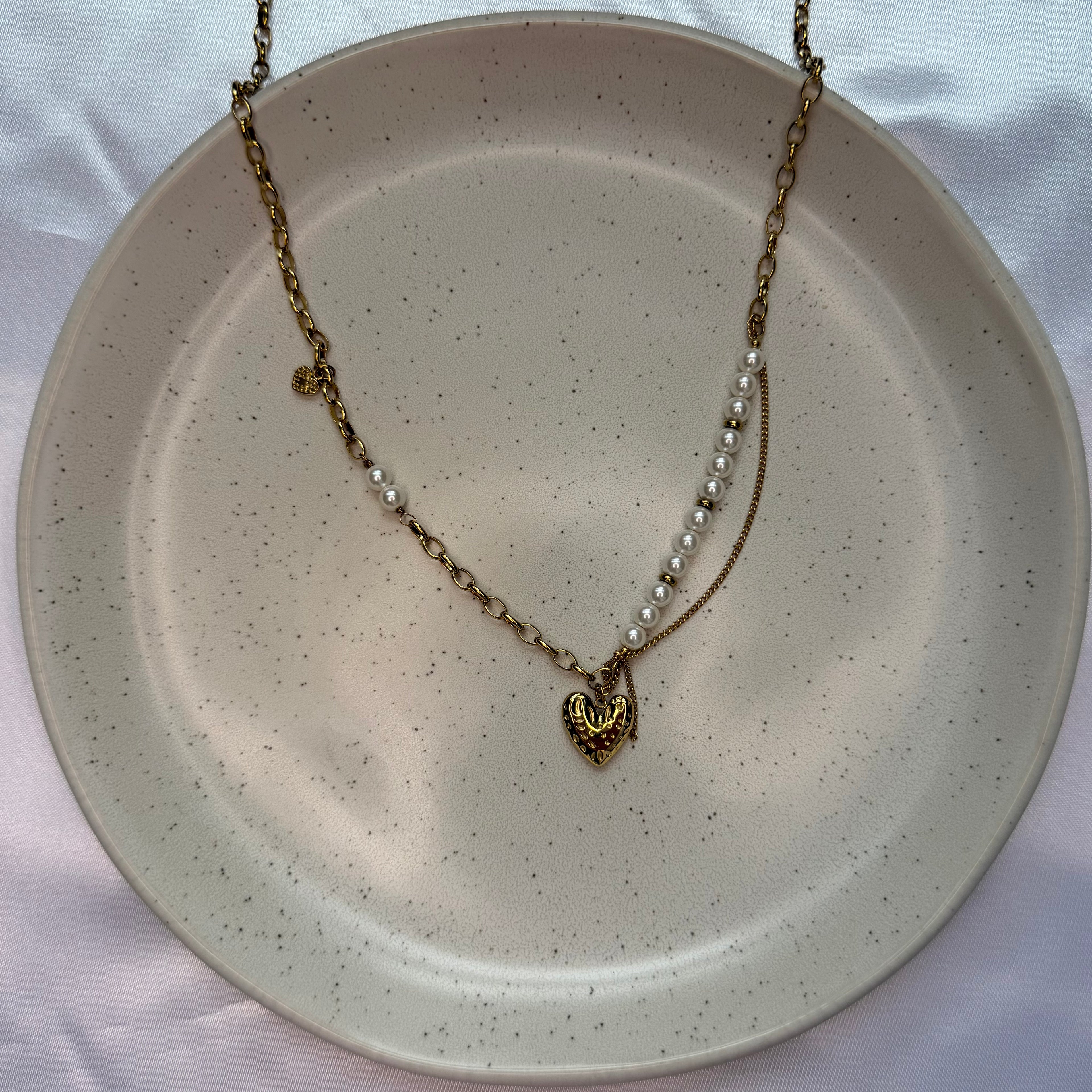 Witte Pearl Heart | Ketting