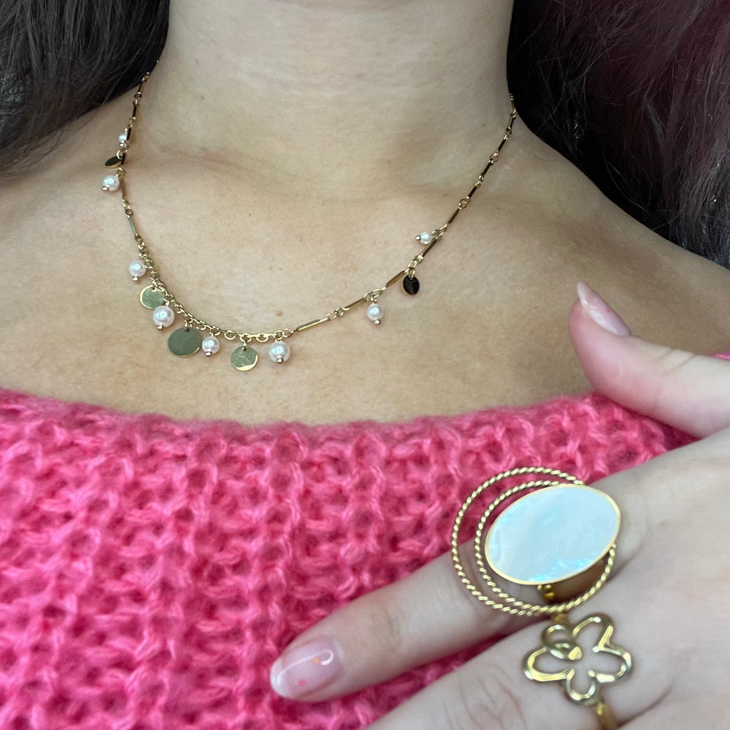 Witte Pearl Coins | Ketting